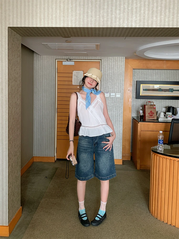 

MOWENTI High Waist Vintage Denim orts Women's Summer Loose Fit Straight Leg Jeans Casual Sle Small Design Sensation