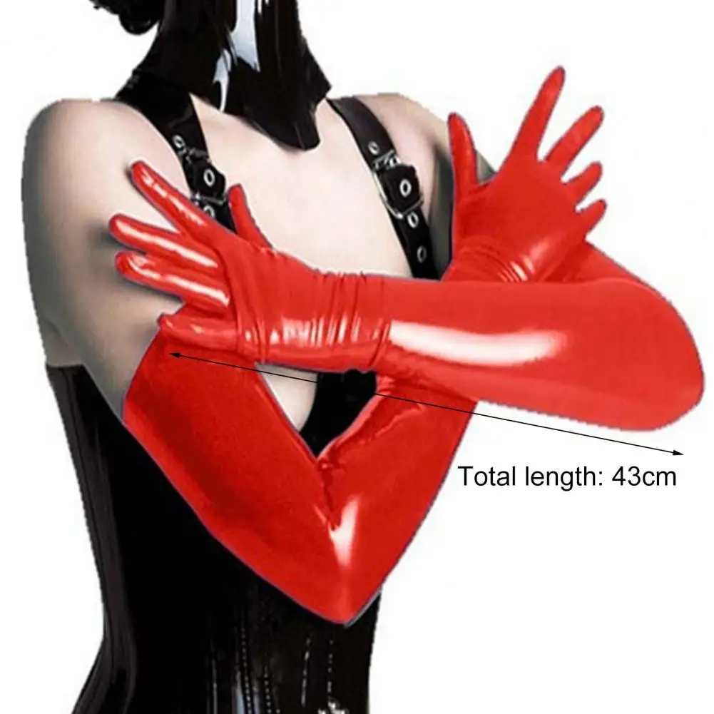 Gloves Sexy Long Gloves Full Finger Women Faux Patent Leather Nightclub Party Costume Glove Mittens