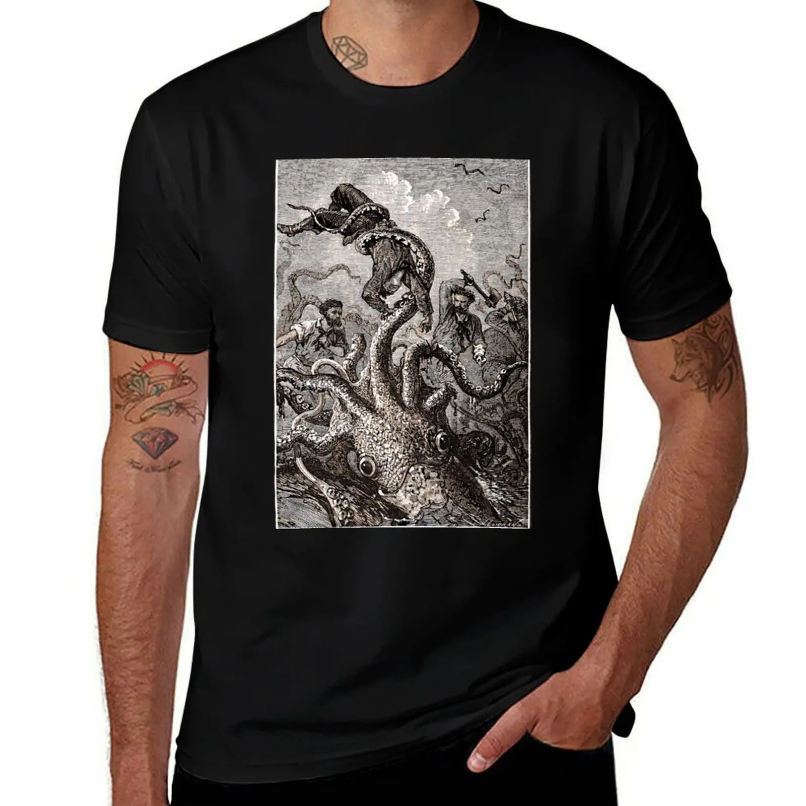 Vintage giant squid attack illustration 1870 T-Shirt Lightweight Hiking T-Shirt