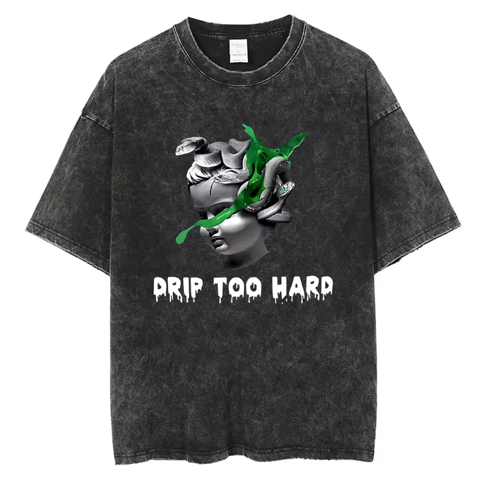

Washed Vintage Rapper Lil Baby Drip Harder Graphic T-shirt Men Fashion Hip Hop T Shirt Men's Casual Retro Oversized Streetwear