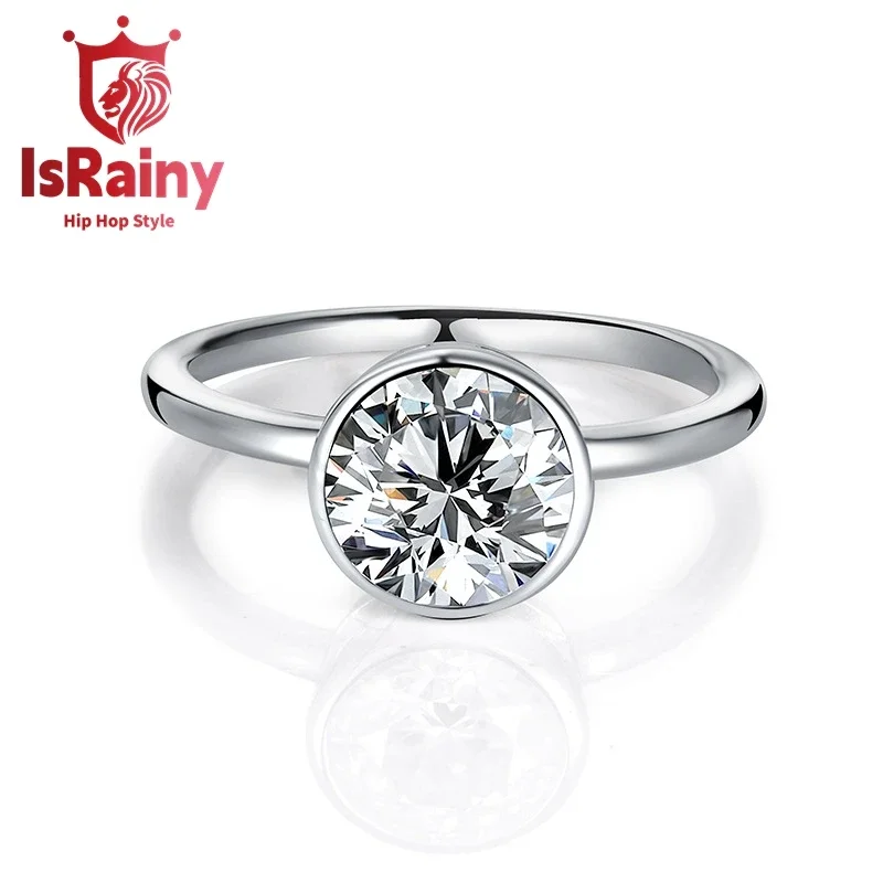 

IsRainy Hip Hop Rock Solid 925 Sterling Silver Round Real GRA Moissanite Diamonds Rings Engagement Anniversary Fine Jewelry