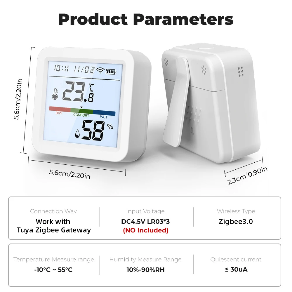 Tuya ZigBee Smart Home Temperature Humidity Sensor with BackLight LCD Works With Google Assistant and Need Tuya Zigbee Hub