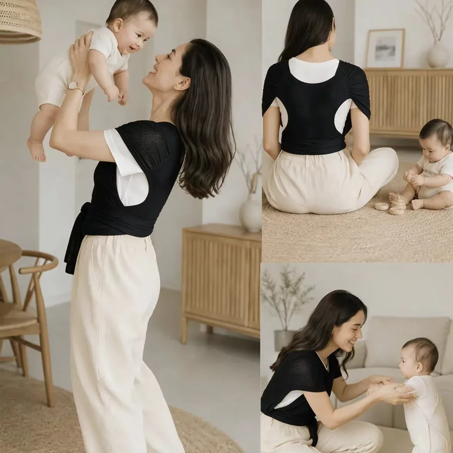 New Model Adjustable Infant Soft Breathable Baby Sling Newborn Baby Wrap Carrier Hipseat Gridding Cloth Sling Air Mesh Baby Soft view 3