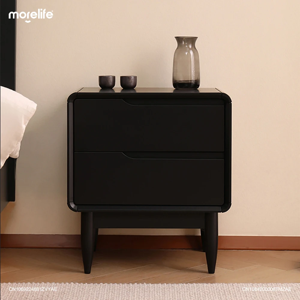 

Nordic Black Nightstand Bedside Table Minimalist Bedroom Solid Wood Modern Small Unit Double-layer Storage Cabinet Furniture K+