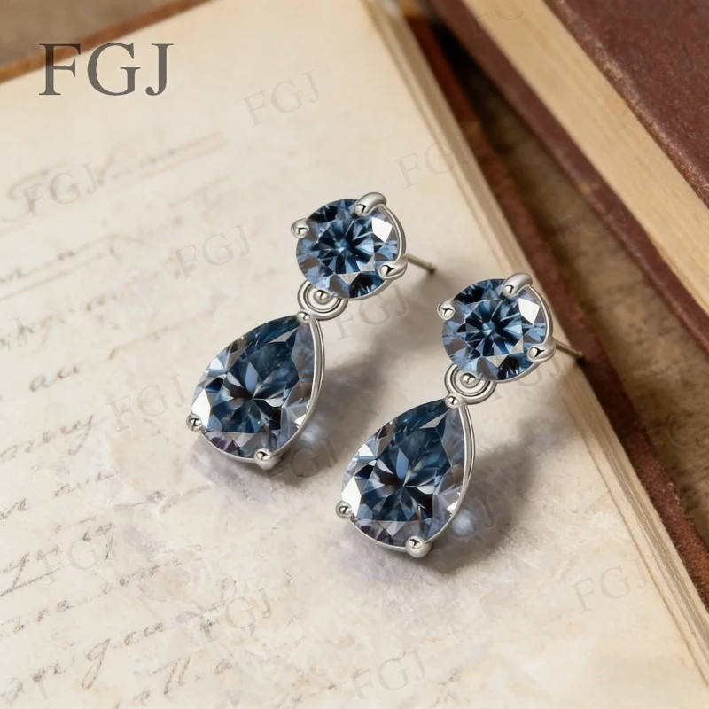 Moissanite Stud Earrings 925 Sterling Silver Round & Pear GRA Certified Colorful For Choose Fine Jewelry For Maother's Day Gifts