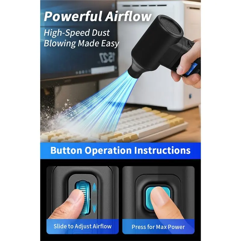 AB11-Turbo Fan Electric Air Blower 10000Mah Jet Fan Featuring 5 Nozzles For Efficient Dust Cleaning