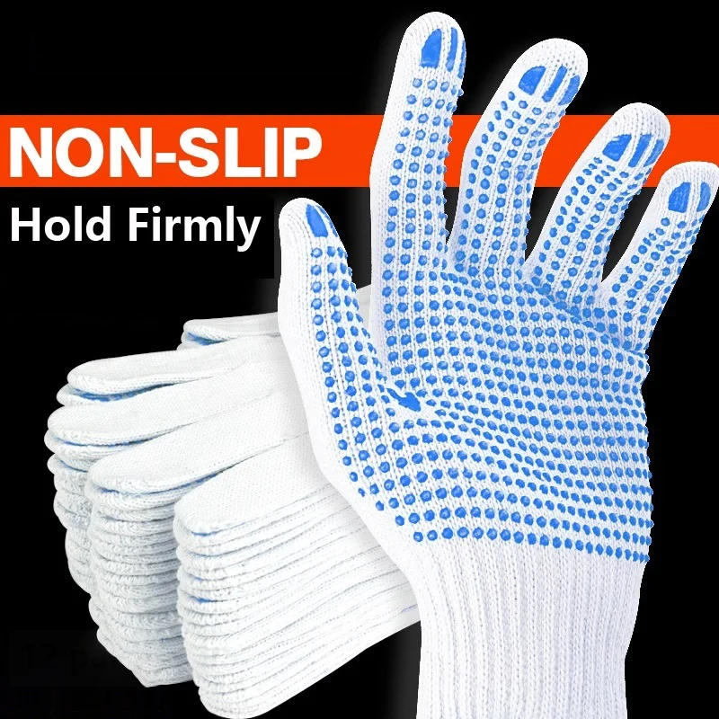 Non-slip Cotton Polyester String Knit Safety Protection Work Gloves, Painter Mechanic Industrial Gardening Warehouse With Dots