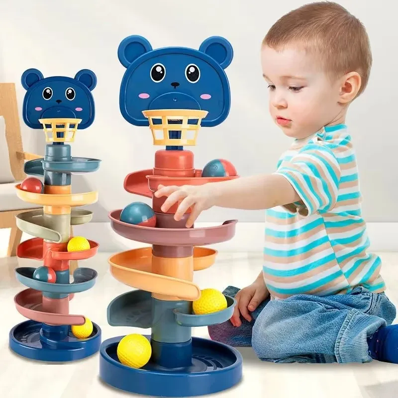 เด็ก Ball DROP และ ROLL Swirling Tower ซ้อนชุดของเล่น Montessori การศึกษาของเล่นเด็ก Rolling Ball เกมสําหรับทารก 1 2 3 ปี
