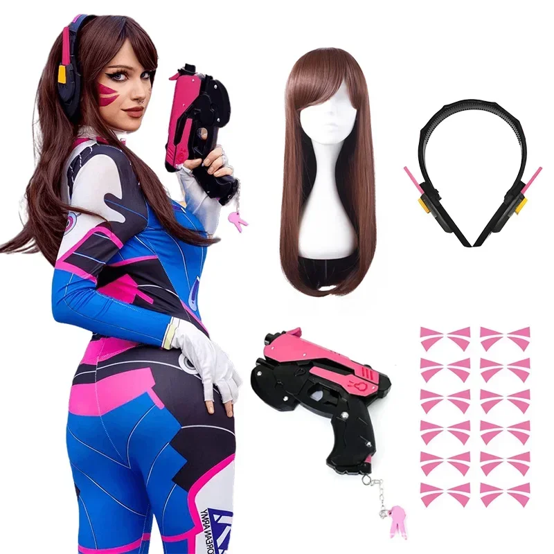 A Dva Cosplay Costume Bodysuit Zenti Game Women Sexy Adult Jumpsuits Wig Gun Earphone Full Suit Halloween Party Costumes Clothin