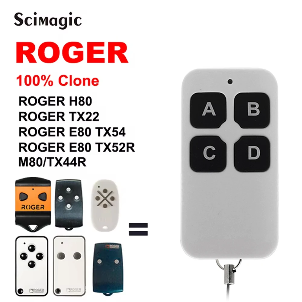 

ROGER H80 TX22 E80 TX54R TX52R M80 TX44R Garage Door Remote Control 433,92Mhz Gate Opener Fixed Code Clone