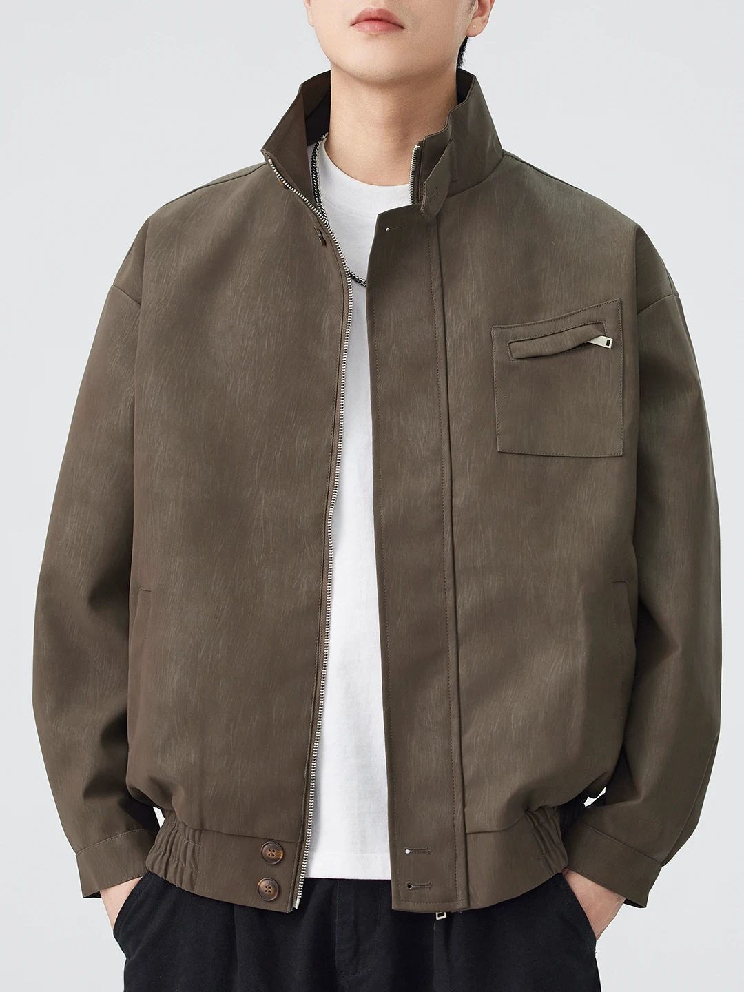 

EOOY мужское повседневное уличное пальто свободного покроя с воротником-стойкой и удлиненным кожаным пальто осень-зима новый Sle американский тренд