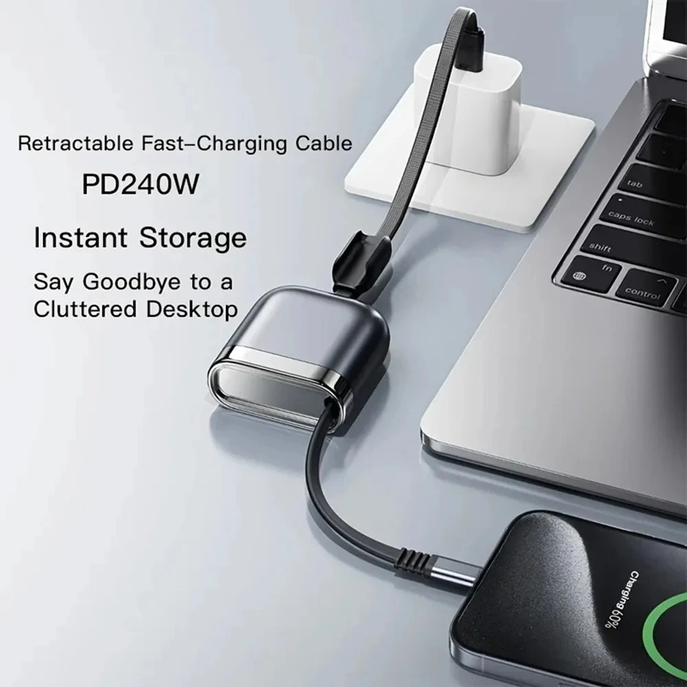 240W PD Retractable USB C to USB C Fast Charging Cable For iPhone Samsung MacBook iPad Xiaomi Phone Tablet Laptop