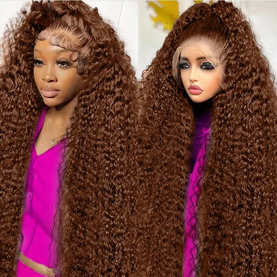 32 38 بوصة الشوكولاته البني 13x4 Hd الدانتيل الجبهة الباروكات موجة عميقة شعر مستعار أمامي البرازيلي الشوكولاته براون شعر بشري مجعد شعر مستعار للنساء