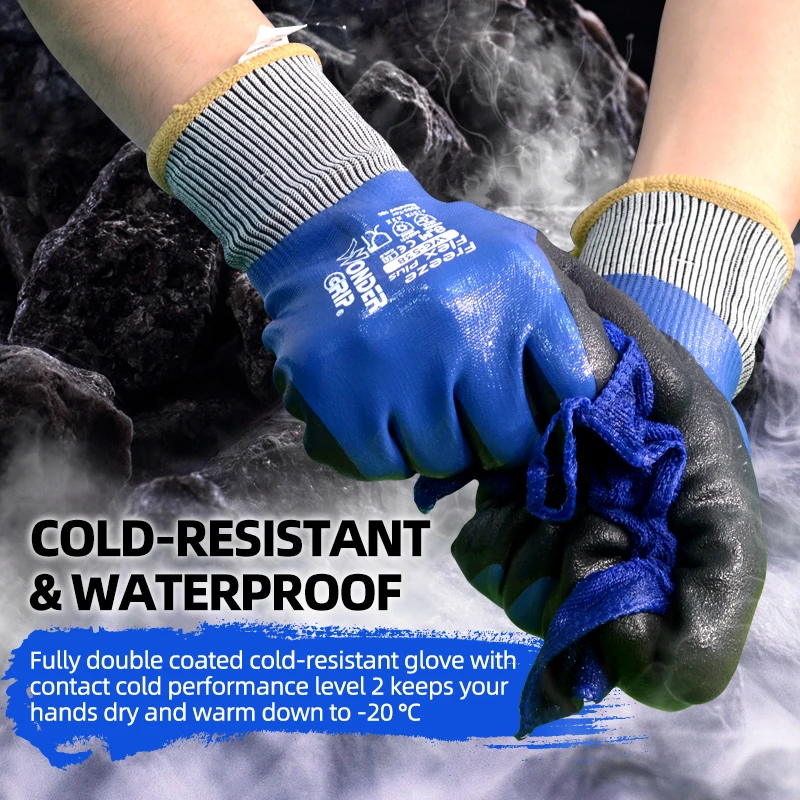 Wonder Grip 12 Pairs Full Dual Nitrile Coated  -20 °C Cold Resistant Safety Work Gloves 13-Guage Acrylic & Polyester Lining