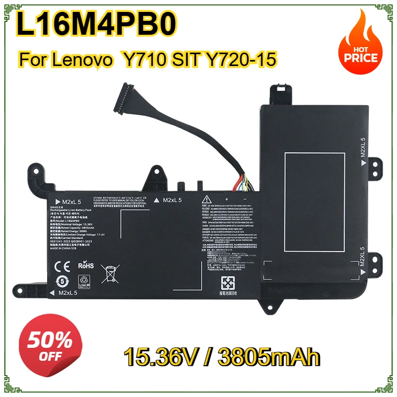 

L16M4PB0 L16S4TB0 Laptop Battery for Lenovo Y710 SIT Y720-15 bateria 15.36V 3910mAh 60Wh Replacement Battery