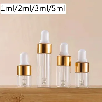 1 Pc 2/3 Ml Druppelflesje Gouden Cap Parfum Transparant Glazen Pipet Fles Essentiële Olie Reagens Aromatherapie lege Fles