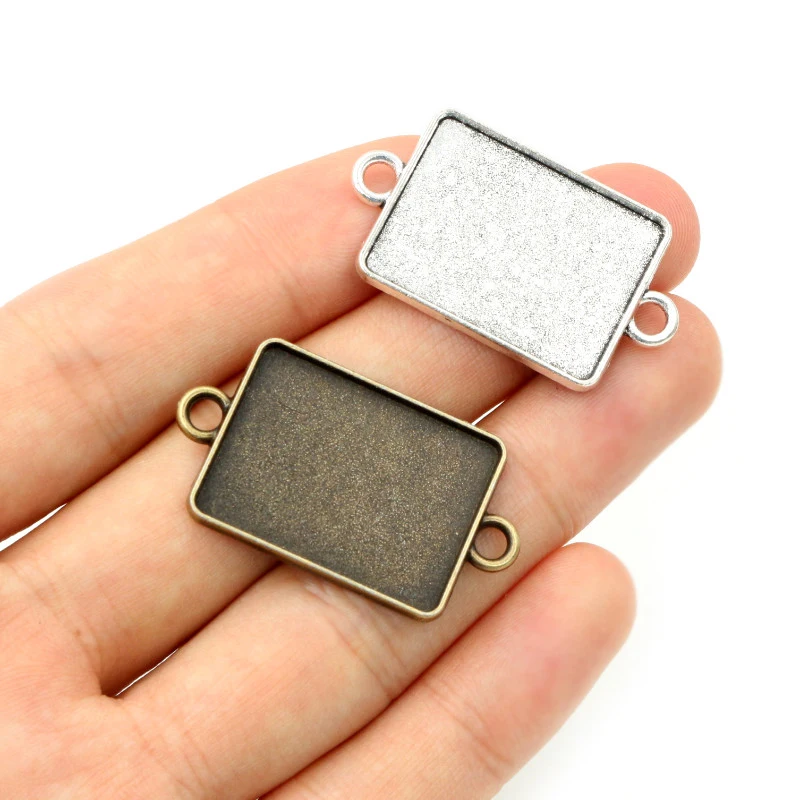 10pcs 18x25mm Inner Size Rectangle Antique Silver Plated Bronze Classic Cameo Cabochon Base Setting Pendant necklace findings