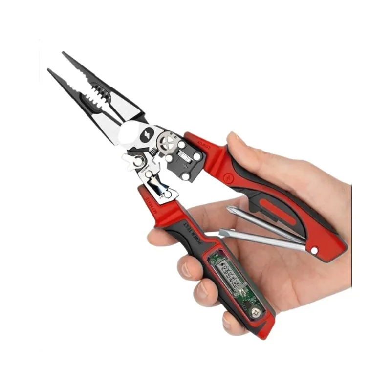 Large Display Digital Voltage Tester Pliers, Multi-Function Long Nose Wire Stripper for Wrapping, Splitting & Cutting