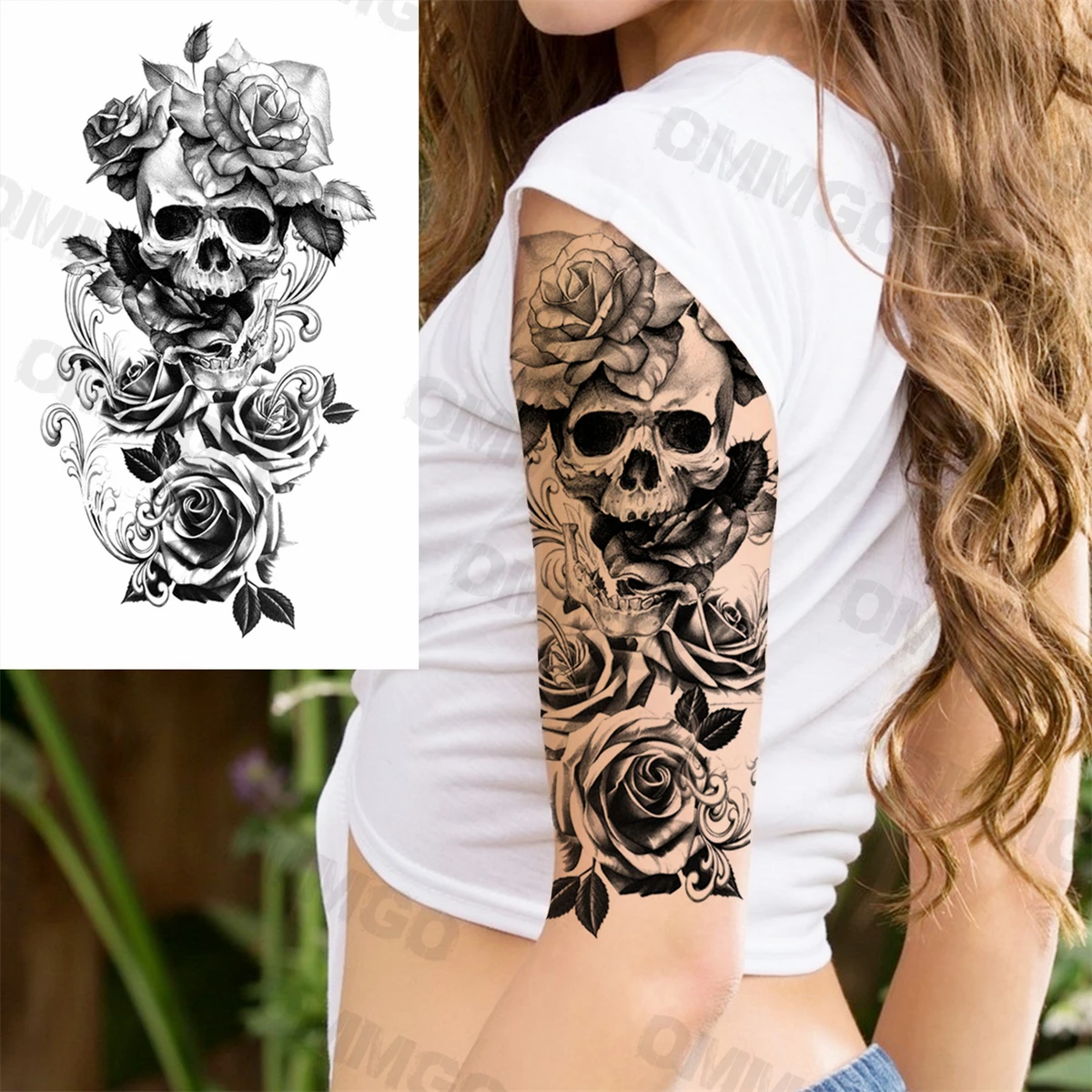 Realistic Lion Rose Flower Temporary Tattoos For Women Adult Girl Compass Skull Fake Tattoo Arm Thigh Body Art Waterproof Tatoos