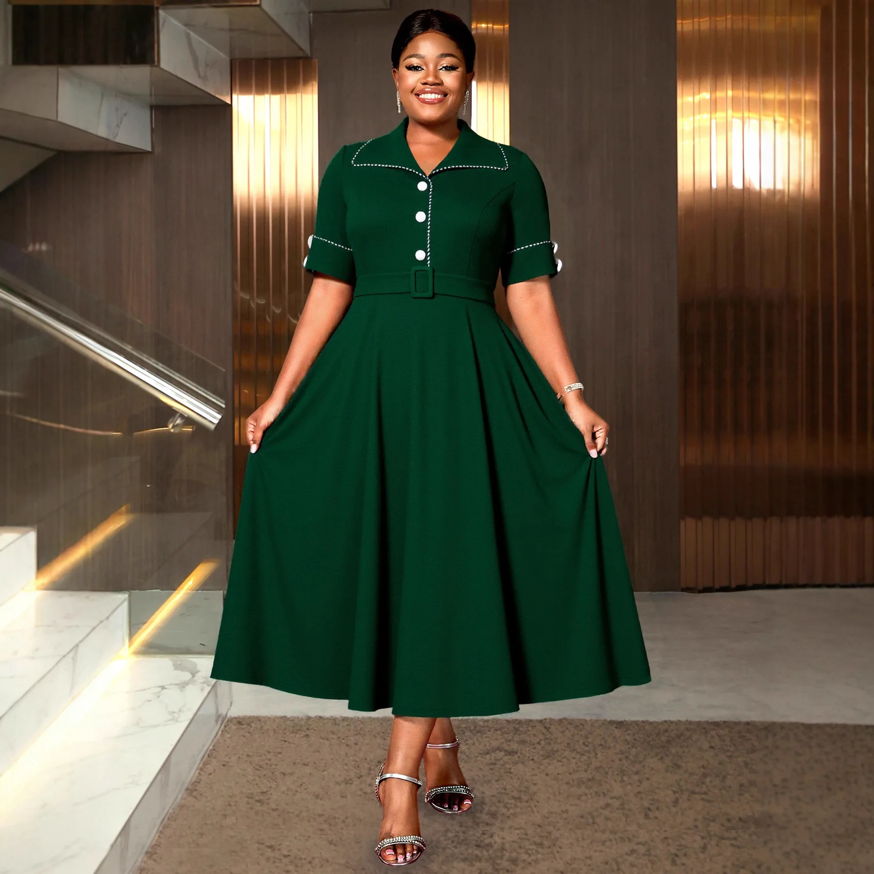 

Elegant Dress Women for Wedding Party Autumn Short Sleeve V-neck Dashiki African Midi Dress Christmas Ankara Dress Outfits L-4XL