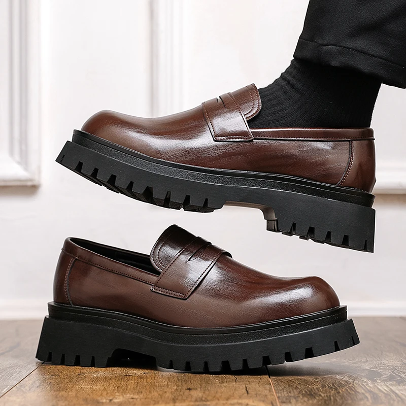 

Мужские лоферы на толстой подошве Ретро дизайнерский повседневный стиль Офис или бизнес 38-46 Уличная осенне-зимняя кожаная обувь Young