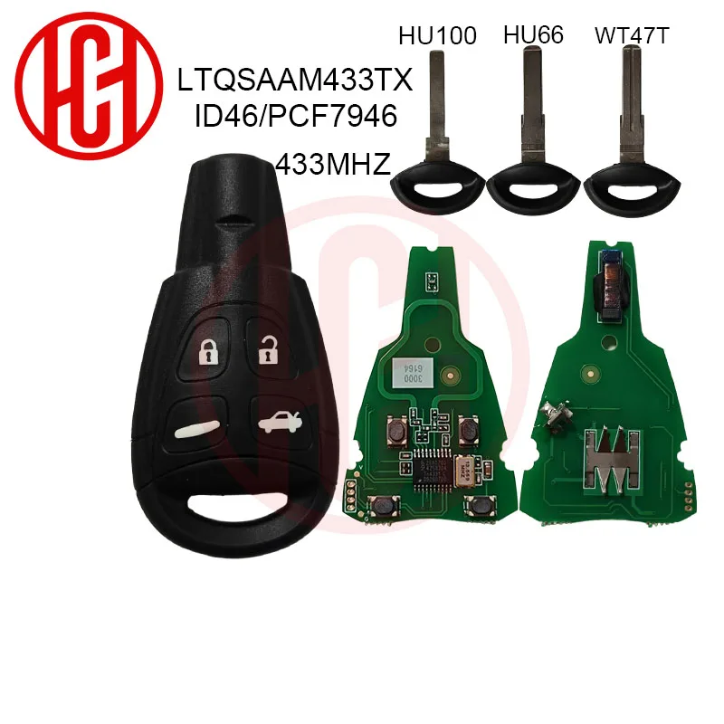 Slimme Afstandsbediening Autosleutel ID46 PCF6946 433 MHZ LTQSAAM433TX/Sleutel Shell Fob Voor SAAB 93 95 9-3 9-5 WF Vervanging Afstandsbediening Sleutel 4 Knoppen