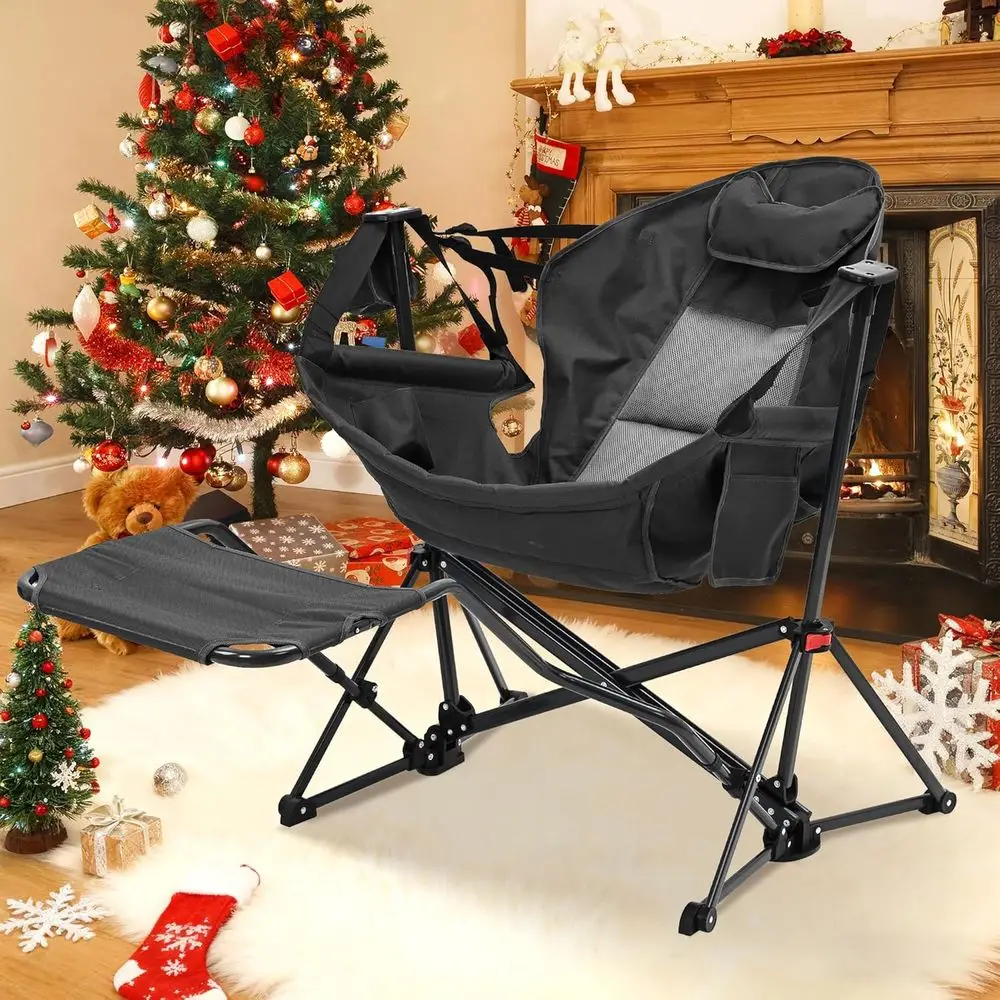 

Portable Oversized Hammock, Comfortable Rocking Chairs, Swing Chairs with Cup Holders, Ideal for Outdoor Beach and Lawn, Black
