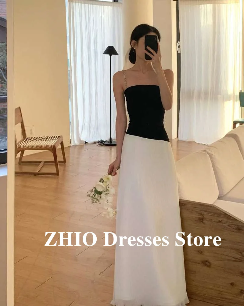 ZHIO Kontrastfarbe Schwarz-Weiß-Abendkleider für Hochzeit, Party, eine Schulter, formeller Anlass, Korea, Fotoshooting, individuell