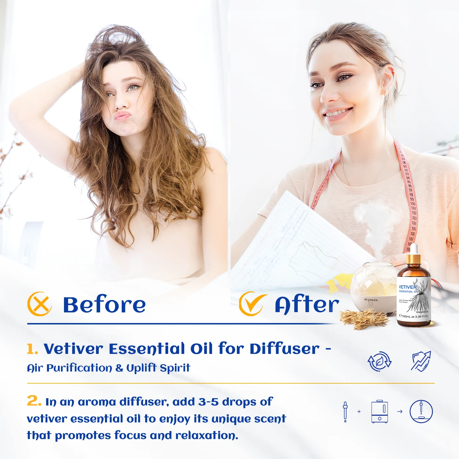 HIQILI Vetiver زيت طبيعي 100 مللي زيت عطري نقي لتدليك الناشر العناية بالبشرة الاسترخاء جوزة الطيب شجرة الشاي اللفان #5