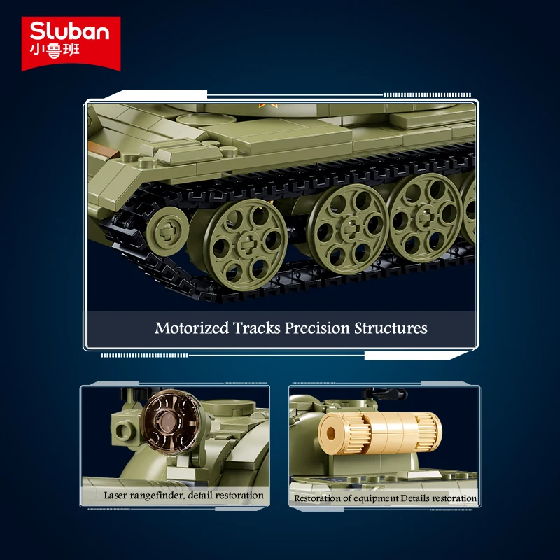 Sluban New WW2 Military 3 IN 1 The T-54S T-55A T-69S Medium Tank Building Blocks Soldiers Army Bricks MBT Toys for Boys Gifts