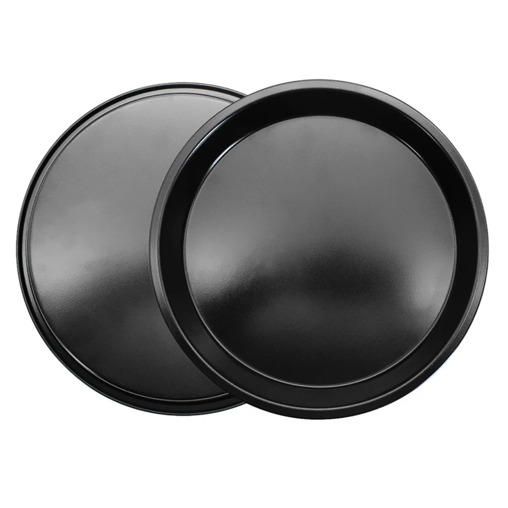 

2PCS Pizza Baking Tray Nonstick Easy Clean Black Carbon Steel Uniform Heating Long Life Corrosion Resistance Kitchen Barware