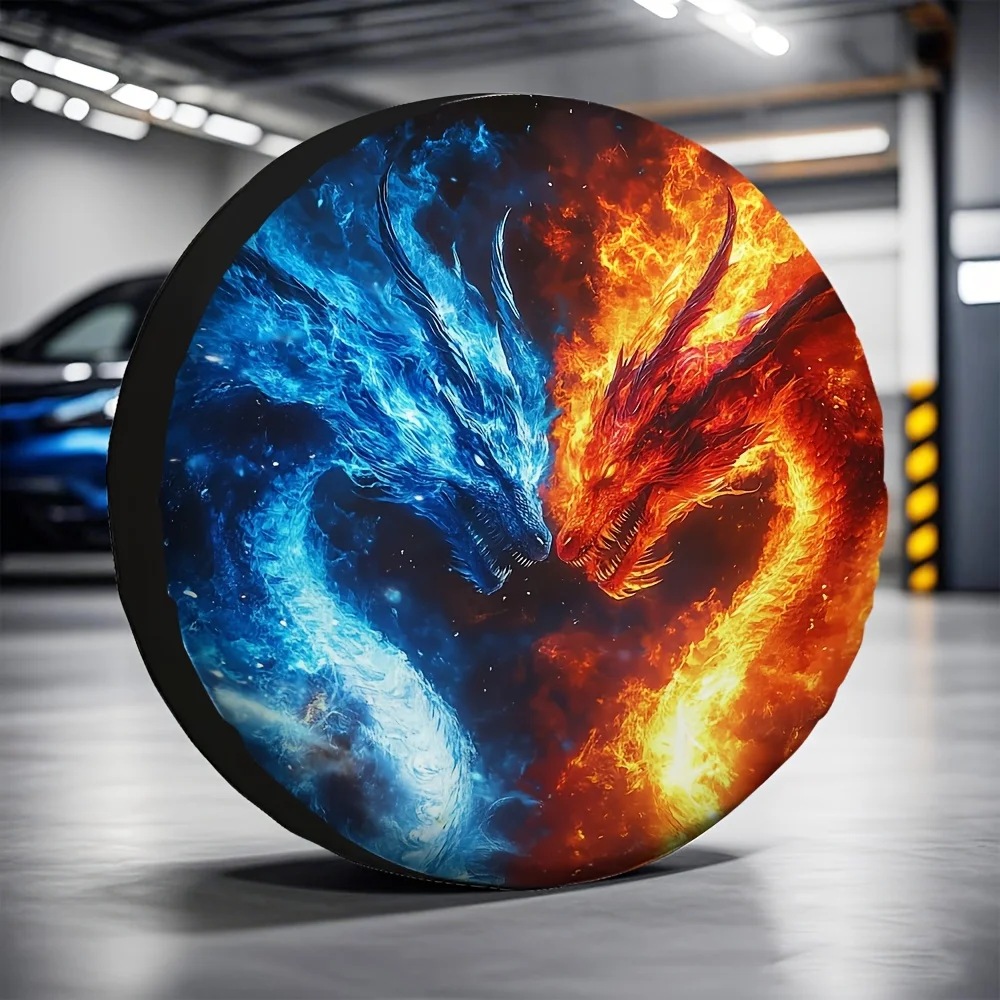 1pc, Easy To Install Tire Covers Phoenix_ Water And Fire Effects Fabric,Without Electricity New Year Gifts Perfect For Wind Vent