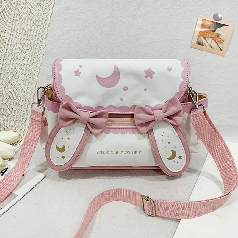 

Kawaii Women Shoulder Bag for Girls Sweet Messenger Bag Cute Moon Rabbit Crossbody Bag Causal Bunny Student Schoolbag