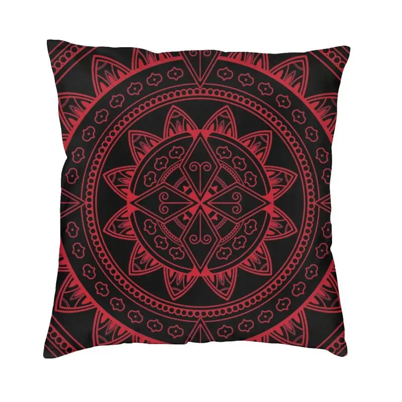 Vibrant Red Warm Mandala Pillow Case Decoration 3D Two Side Printing Boho Cushion Cover for Car