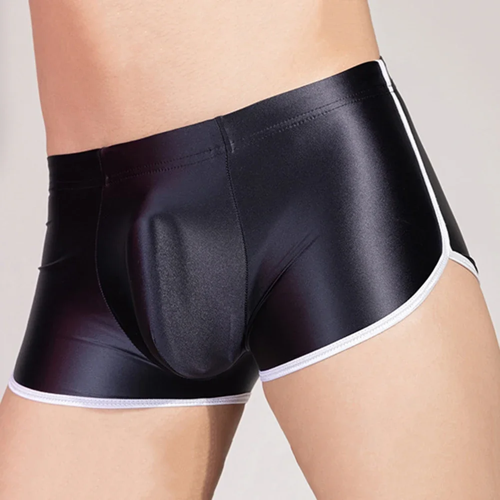 Sexy Men\'s Lingerie Oil Shiny Safety Shorts Stretch Underwear Smooth Boxers Shorts Man Bulge Pouch Panties