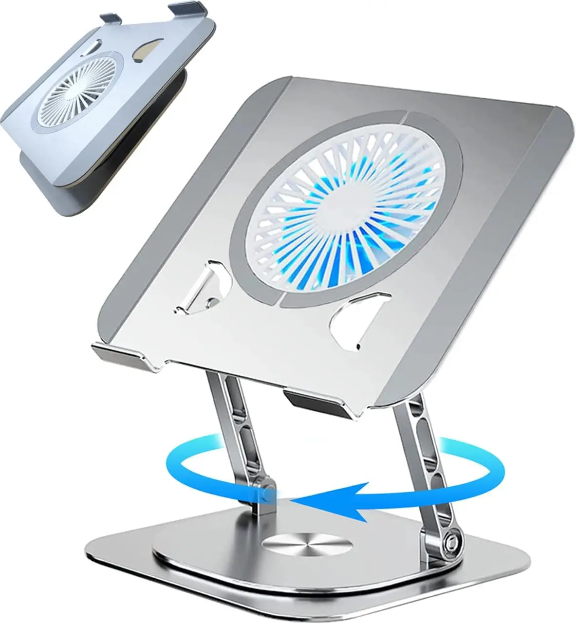 

Регулируемая подставка для ноутбука с охлаждающим вентилятором, 360° ° Вращающаяся подставка для ноутбуков 10-17 дюймов, эргономичный алюминиевый держатель