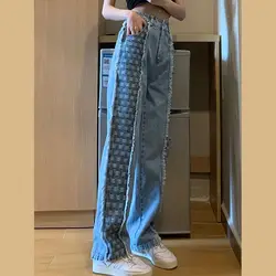 Jeans for Women with a Trendy Design High Waist Slim and Versatile with a Hanging Feeling and Wide Legs Straight Leg Pants