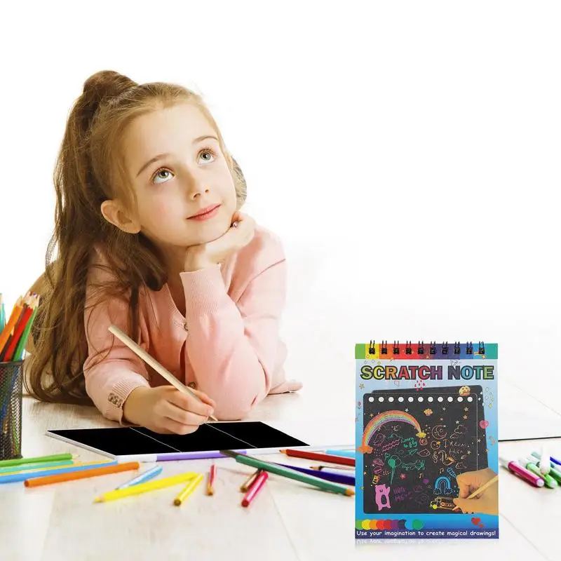Rainbow Scratch Mini Art Notes 10Pcs Decorate Cartoon Child Paper DIY Graffiti Tool Rainbow Scratch Toy For Children