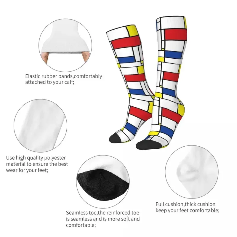 Mondrian Minimalist สไตล์ Modern Art ถุงน่องผู้หญิงถุงเท้า Unisex WARM Soft ถุงเท้าแฟชั่นฤดูใบไม้ร่วงกลางแจ้ง Anti Skid ถุงเท้า GIF