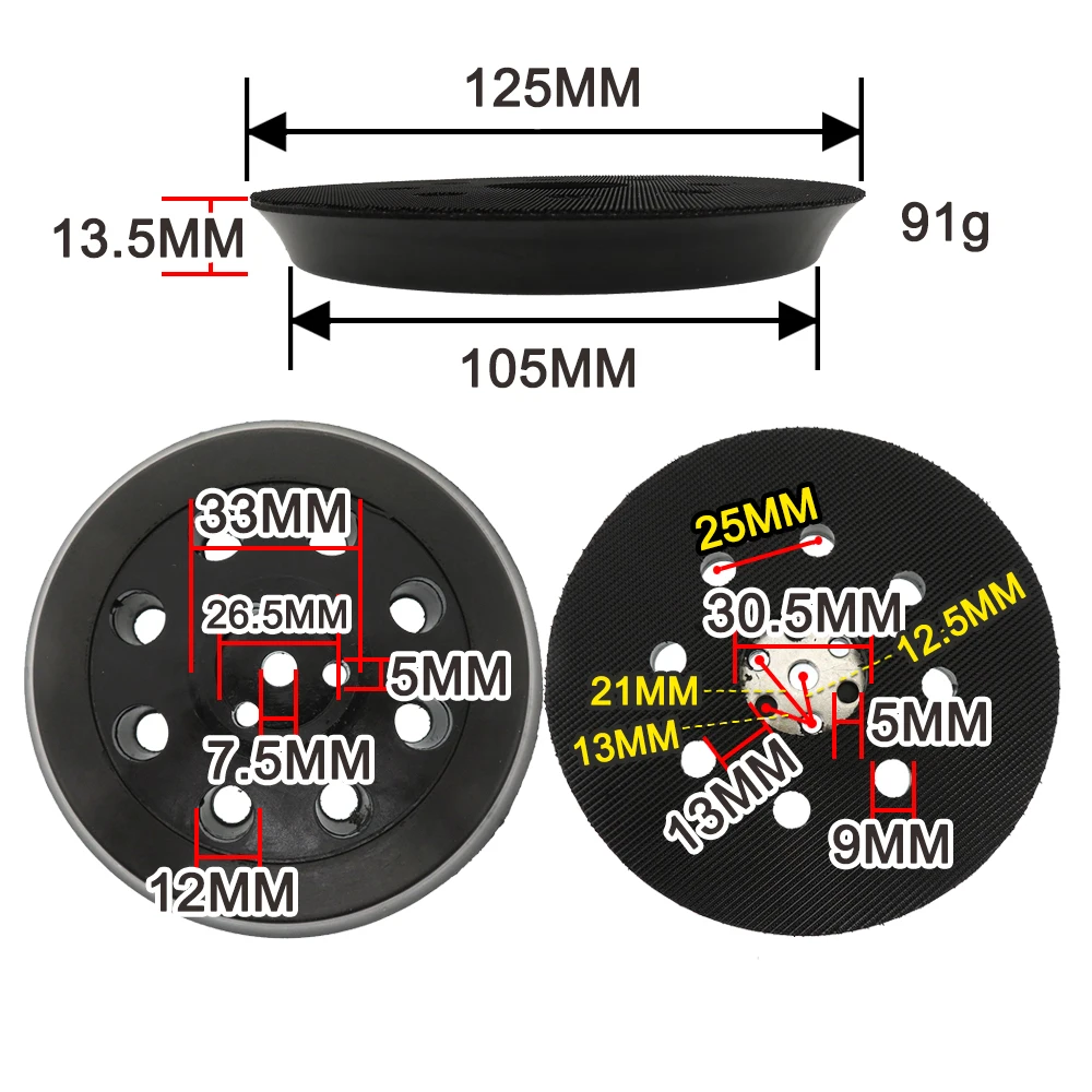 1Pcs 5 Inch 9 Hole Sanding Pad 3 Screw Hole Backing Plate 125mm Replacement Sander Hook and Loop Compatible with PEX12 A PEX 125