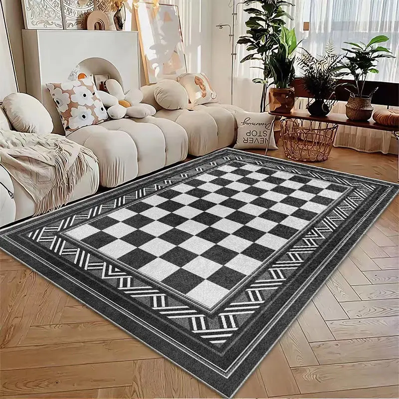 Retro Checkerboard Carpet for Living Room, Coffee Table, Bedroom Bedside Rug, Home Decoration, Hallway Rugs, Kitchen Mat