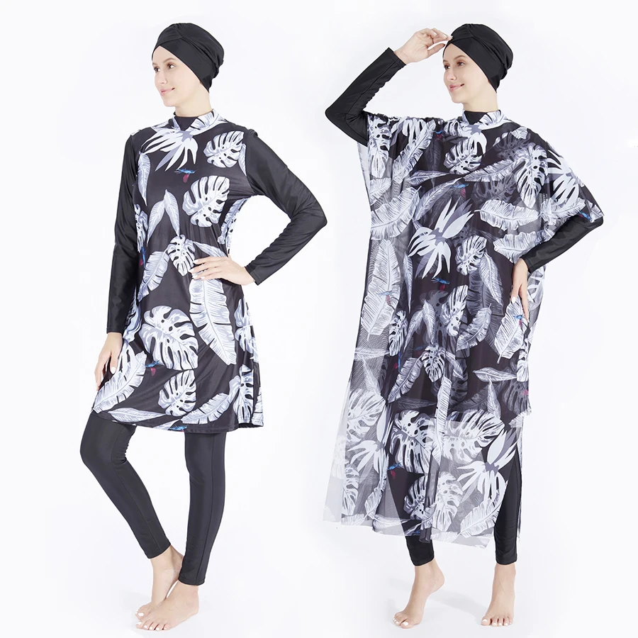 Bañador islámico de 3/4 piezas para mujer, traje de baño musulmán, Hijab, burkini musulmán de talla grande, ropa de playa