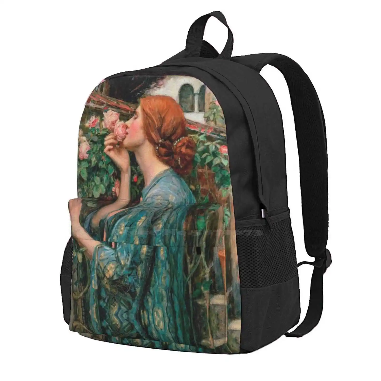 The Soul Of The Rose By John William Waterhouse Hot Sale Schoolbag Backpack Fashion Bags Rose Flowers Floral Romance Boreas