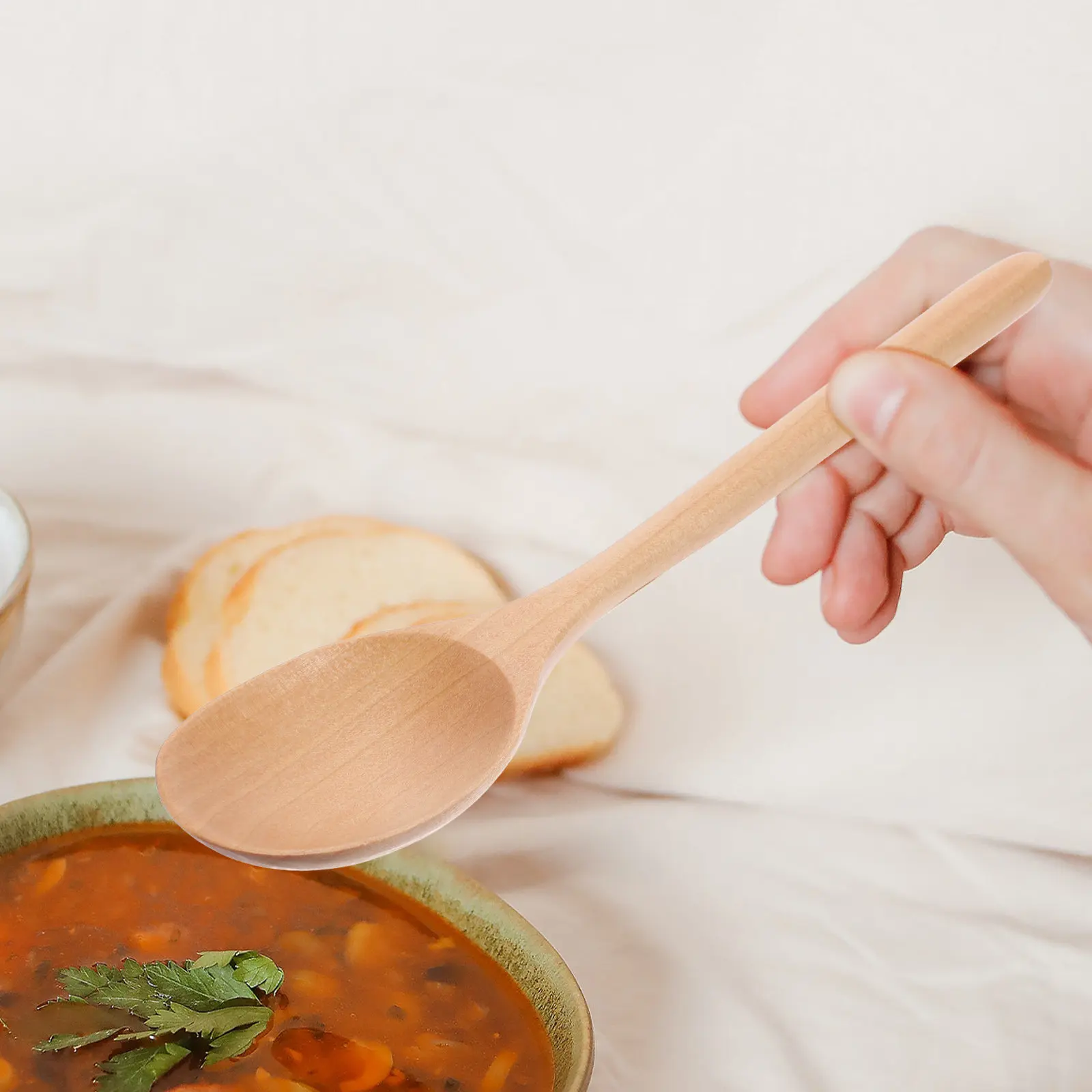 

Набор из 5 деревянных ложек для супа, натуральное дерево, длинная ручка, для еды, смешивания, перемешивания, десертов, кофе, мороженого, дегустации и подачи