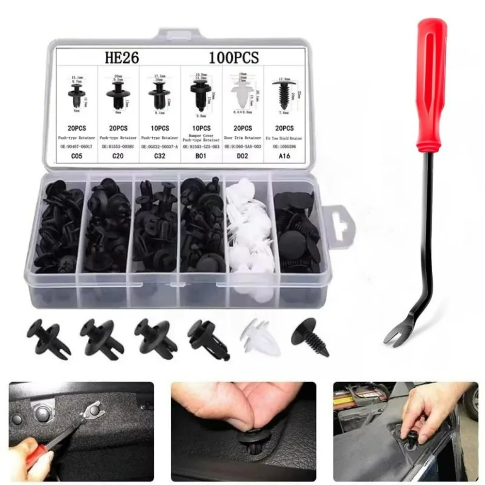 100pcs Automobile Universal Fastener Kit 6 Sizes Mixed Retainer Pin Rivet for Repair Car Bumper Fender Car Interior Accessories