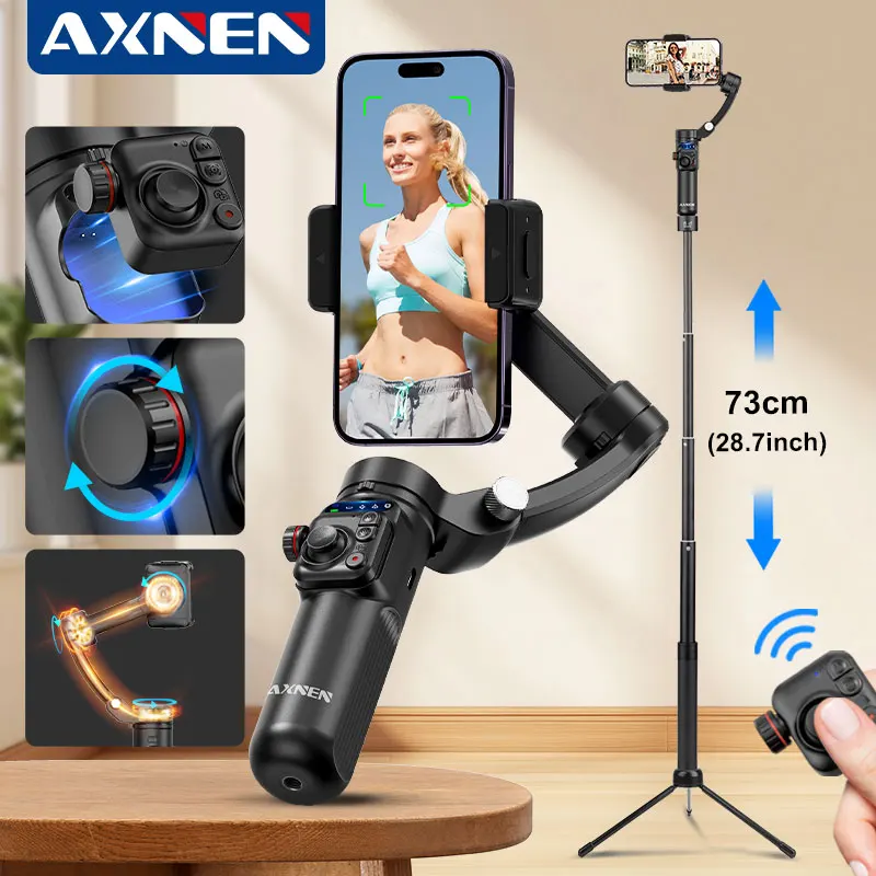 2025 AXNEN 3-Axis Anti-shake Handheld Gimbal Stabilizer AI Tracking for iPhone Android Mobile Phone Vlog Optional Extension Rod