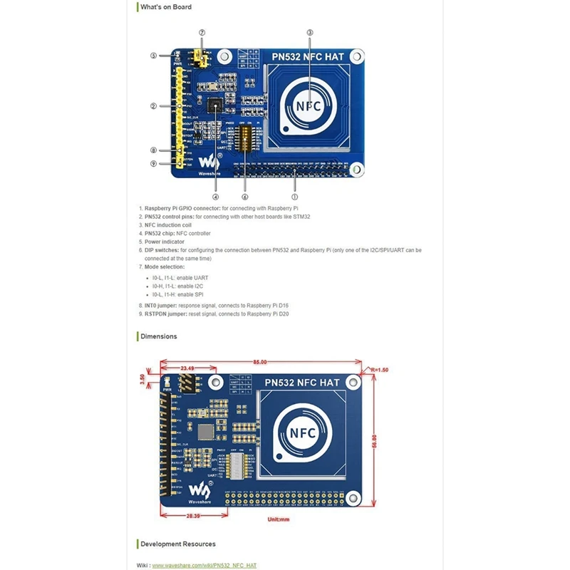 Waveshare-PN532 NFC HAT para Raspberry Pi, Suporta Três Interfaces de Comunicação, I2C, SPI, UART, Frequência 13.56MHz