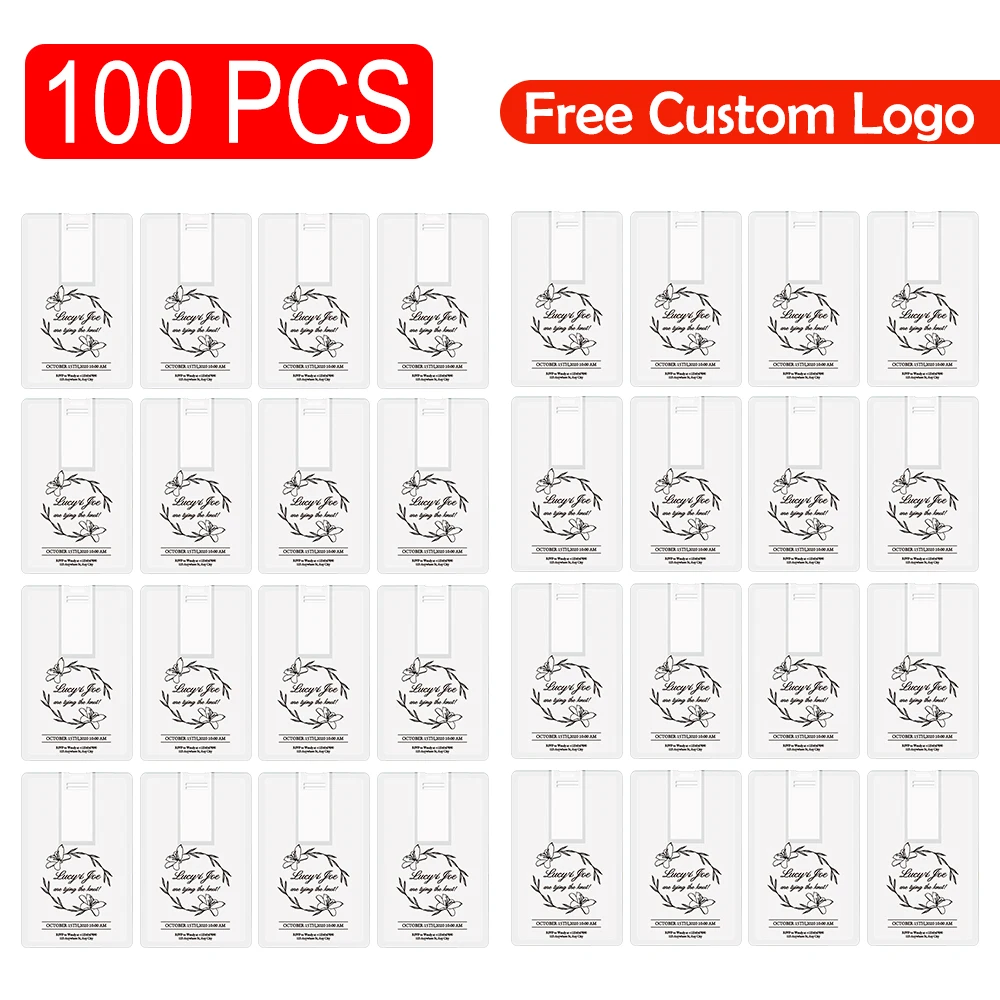 

100Pcs Credit Card Model Flash Drive2.0 16GB Memory Card 32GB 64GB Pendrive USB stick Pen Drive Free Custom Logo Color Printing