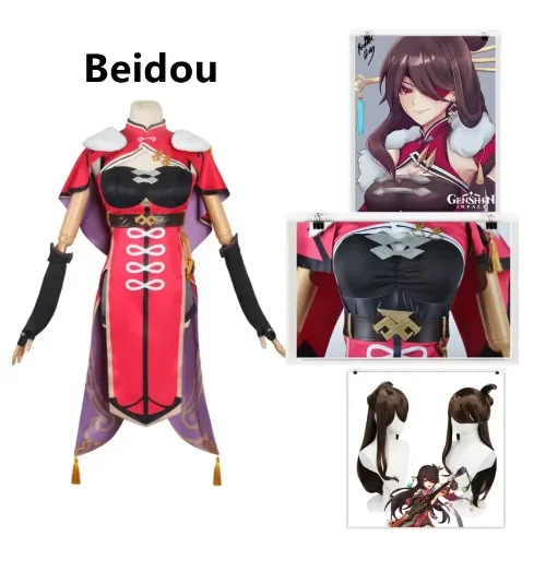 Beidou Cosplay Genshin Impact para mujer, traje de Cosplay, Carnaval, Halloween, capa, guantes, peluca, conjunto completo