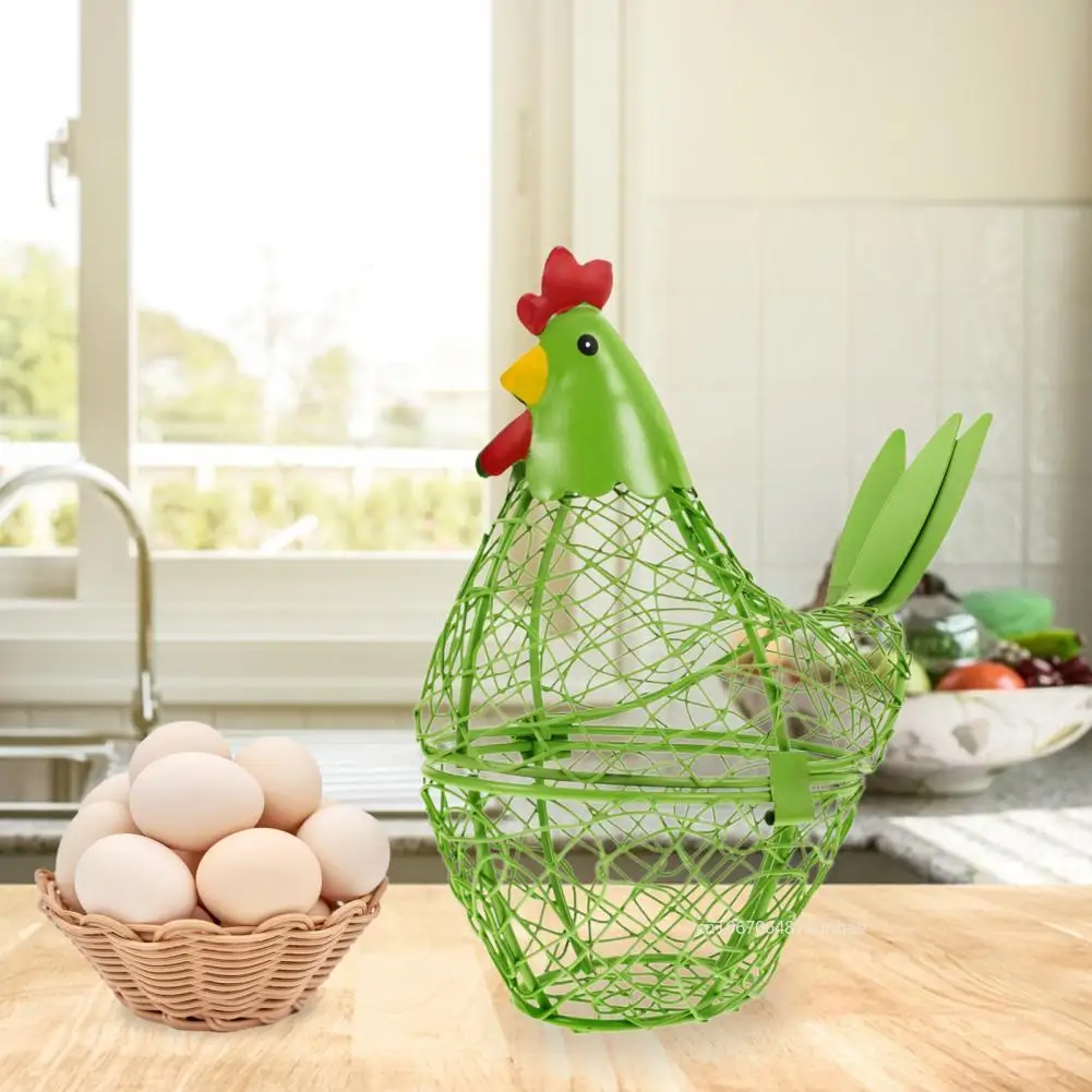 Homewares Chicken Hen Shaped Egg Collection Storage Wire Basket Farmhouse Style Organization for Kitchen Home Decorations